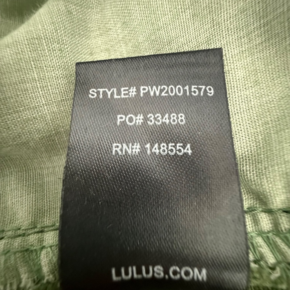 Lulus Olive Green Paperbag Tie Waist Cropped Pants Size 26 High Rise - Picture 11 of 11